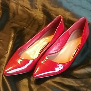 Jessica Simpson Red patent almond toe wedges